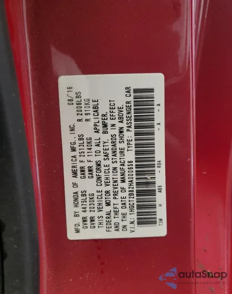 2017 Honda Accord Exl из США, поврежденный, VIN 1HGCT2B82HA000656